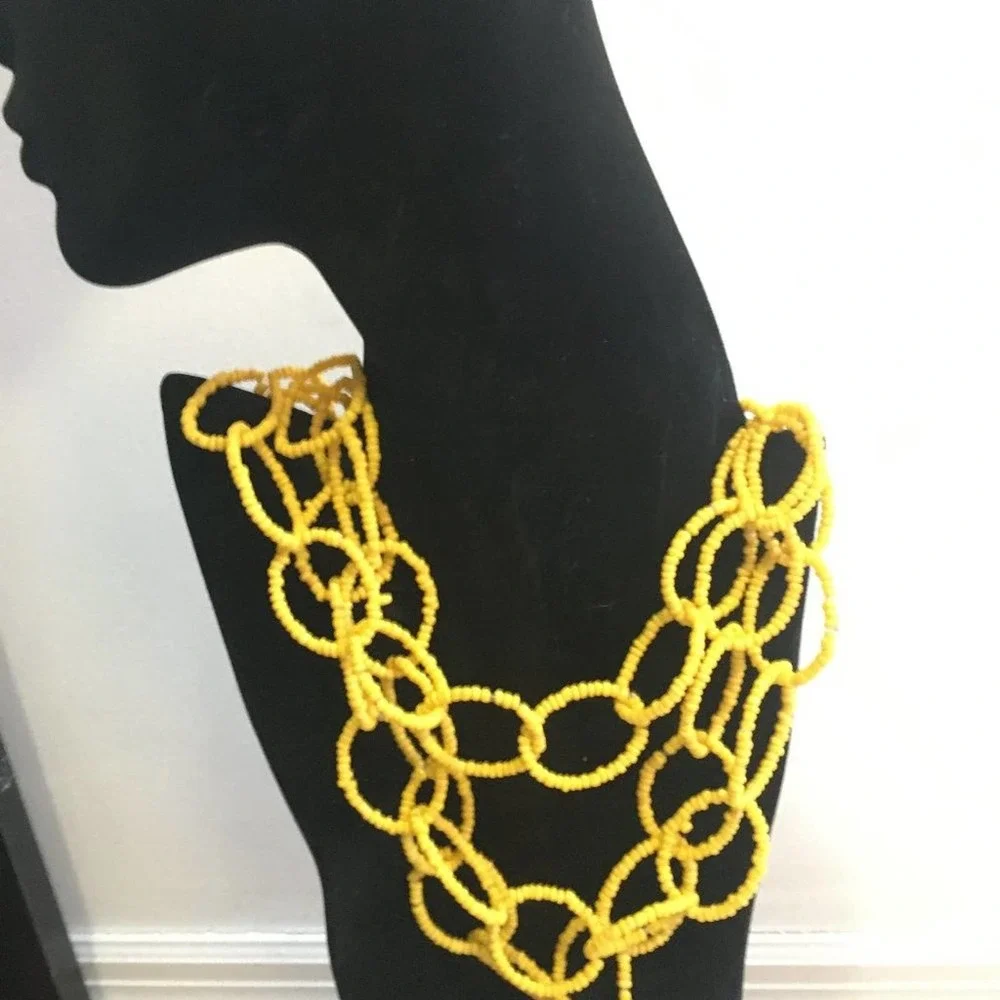 Yellow Seed Bead Chain necklace Earrings Set